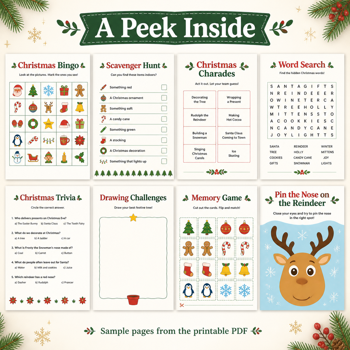 Christmas Party Games for Kids, 150-Page Printable Activity Bundle, Ages 4–10