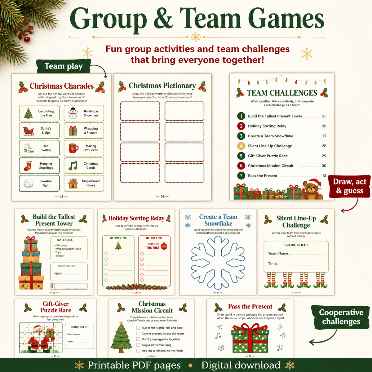 Christmas Party Games for Kids, 150-Page Printable Activity Bundle, Ages 4–10