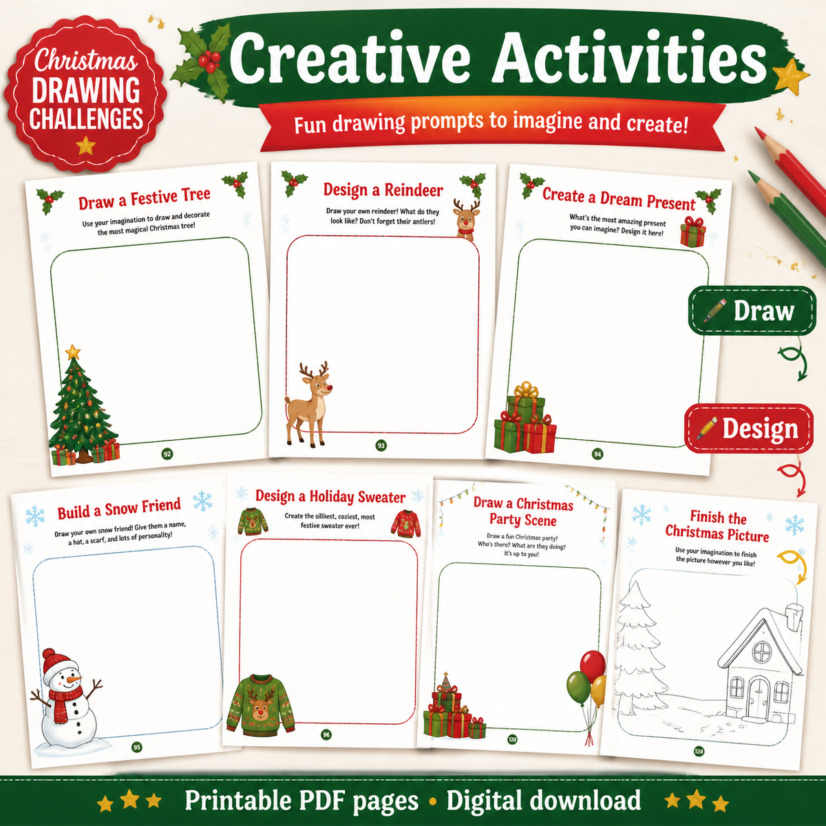 Christmas Party Games for Kids, 150-Page Printable Activity Bundle, Ages 4–10