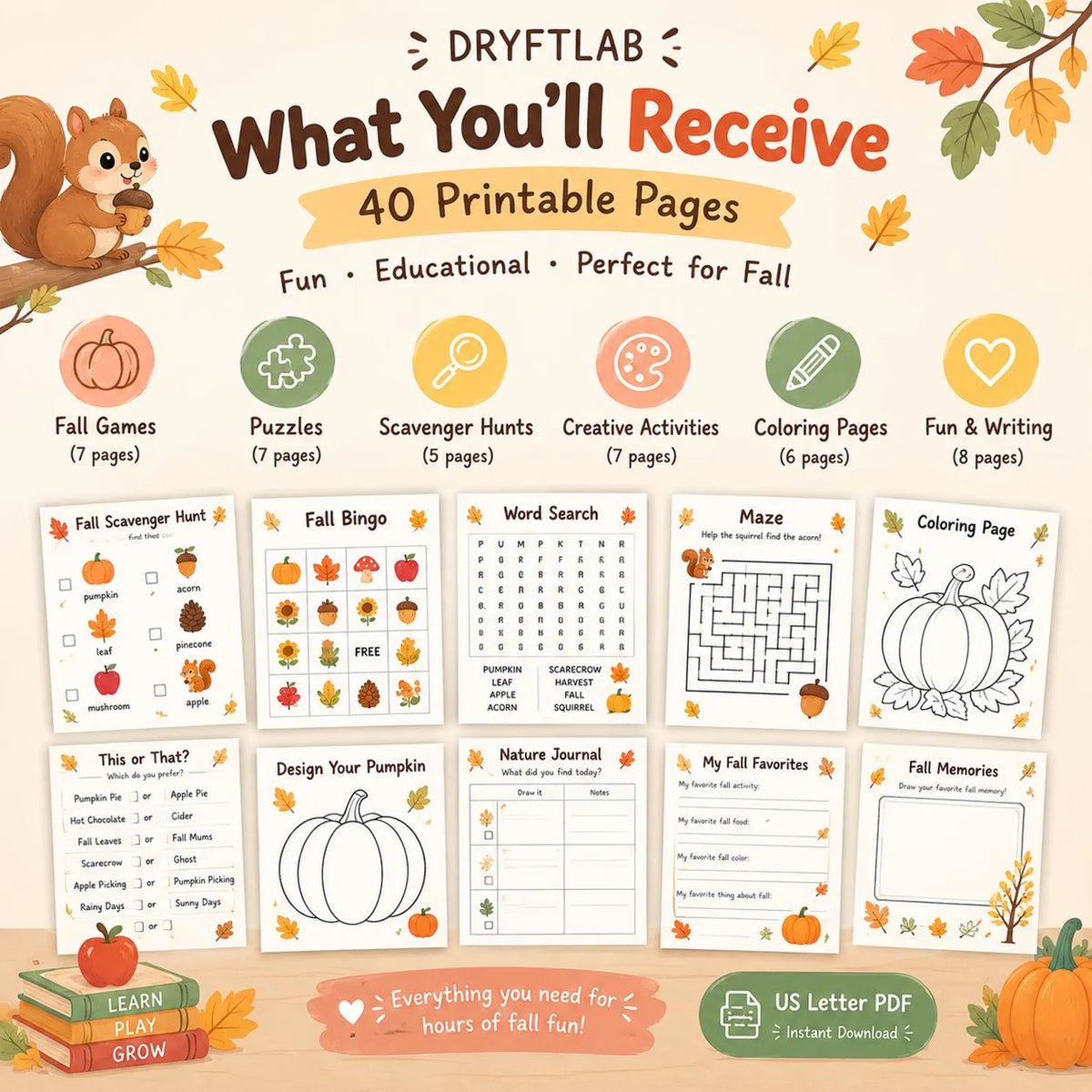 Fall Preschool Kindergarten Activity Packet, Fall Kids Activity, Homeschool Printable, Preschool Fall Worksheets, Autumn Activity Workbook