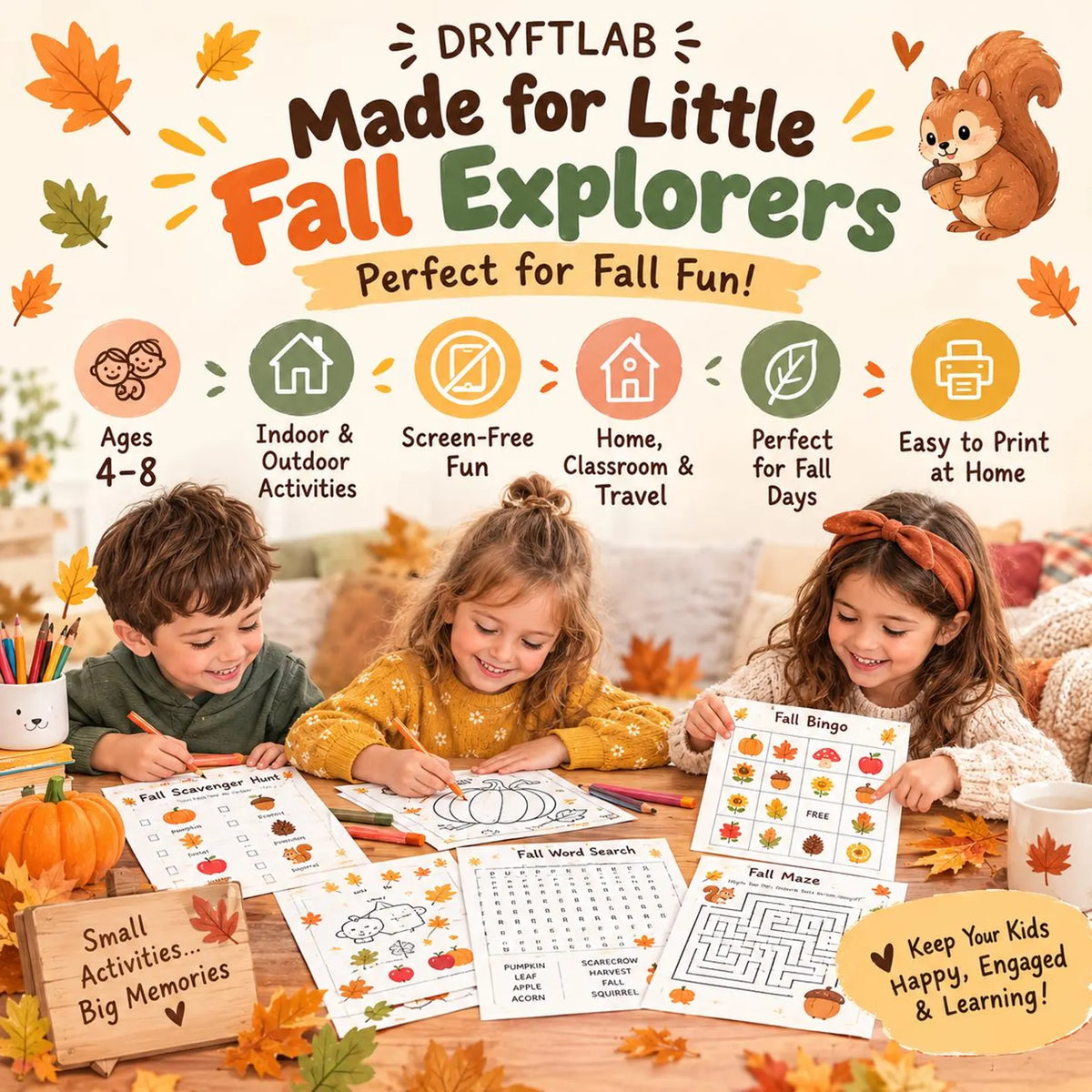 Fall Preschool Kindergarten Activity Packet, Fall Kids Activity, Homeschool Printable, Preschool Fall Worksheets, Autumn Activity Workbook