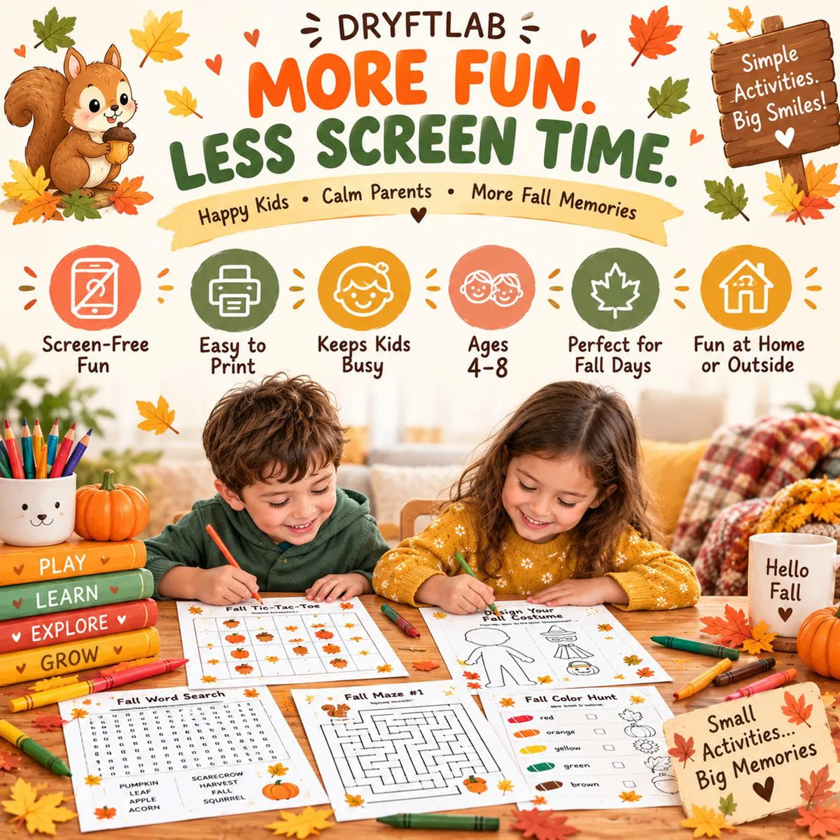 Fall Preschool Kindergarten Activity Packet, Fall Kids Activity, Homeschool Printable, Preschool Fall Worksheets, Autumn Activity Workbook