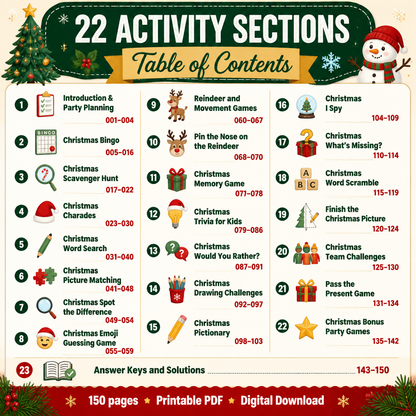 Christmas Party Games for Kids, 150-Page Printable Activity Bundle, Ages 4–10