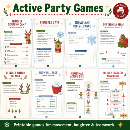 Christmas Party Games for Kids, 150-Page Printable Activity Bundle, Ages 4–10