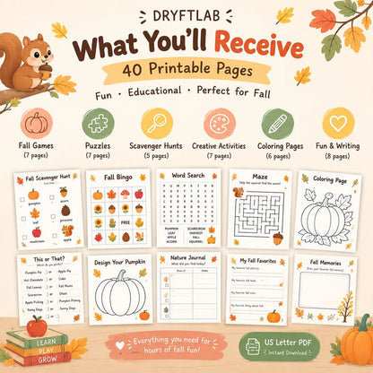 Fall Preschool Kindergarten Activity Packet, Fall Kids Activity, Homeschool Printable, Preschool Fall Worksheets, Autumn Activity Workbook