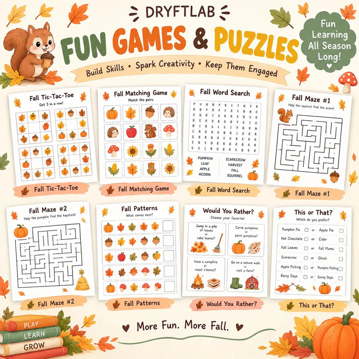 Fall Preschool Kindergarten Activity Packet, Fall Kids Activity, Homeschool Printable, Preschool Fall Worksheets, Autumn Activity Workbook