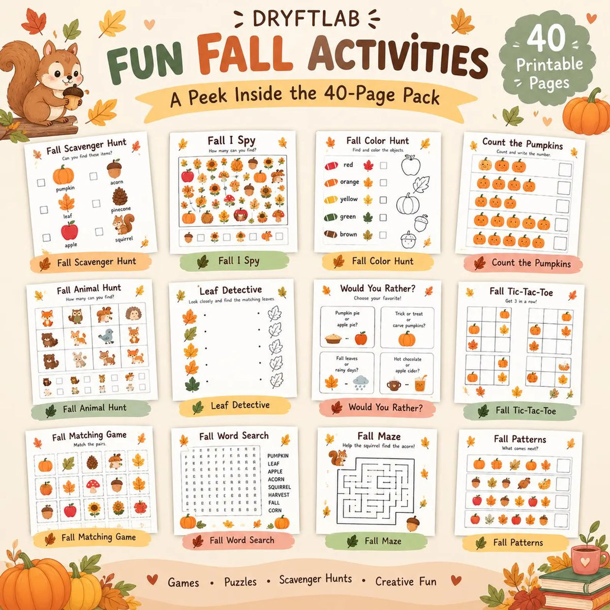 Fall Preschool Kindergarten Activity Packet, Fall Kids Activity, Homeschool Printable, Preschool Fall Worksheets, Autumn Activity Workbook