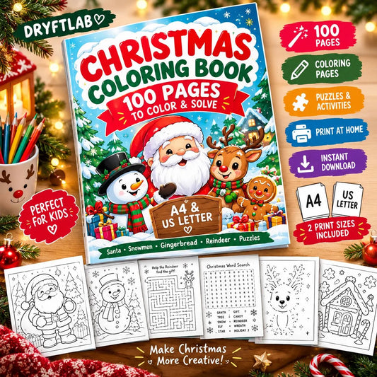Christmas Coloring Book for Kids, 100 Pages, A4 & US Letter PDF